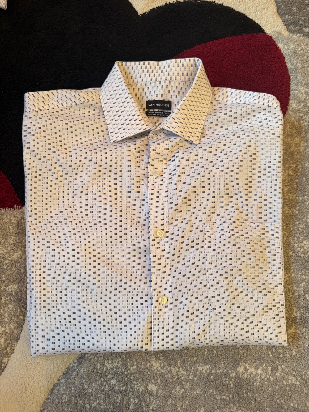 Van Heusen White Dress Shirt with Navy Micro Pattern
